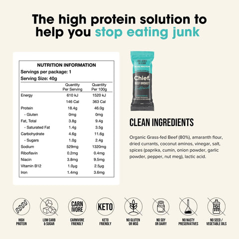 Organic Beef Brisket Bars By Chief Nutrition